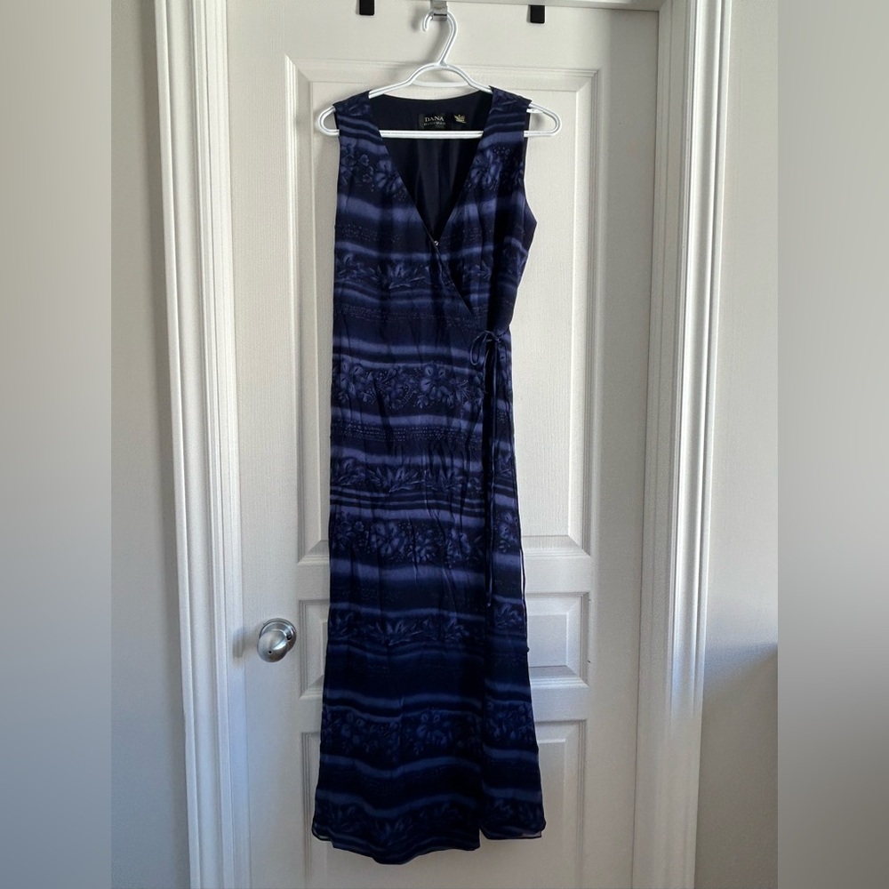 100% Silk Blue Wrap Dress Dana Buchman